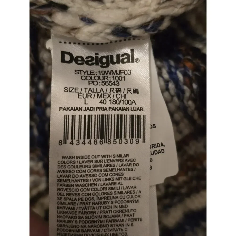 NWT Desigual Men's Unisex Desigual Chimney Neck Sweater - Multicolor Cable Knit